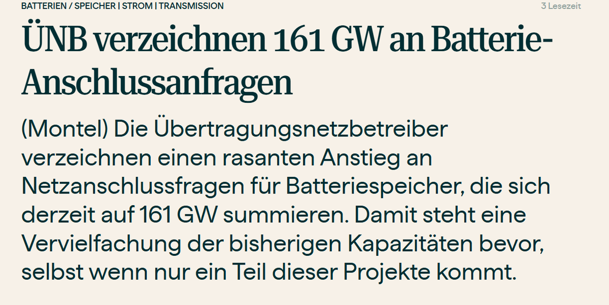 ÜNB verzeichnen 161 GW an Batterie-Anschlussanfragen.