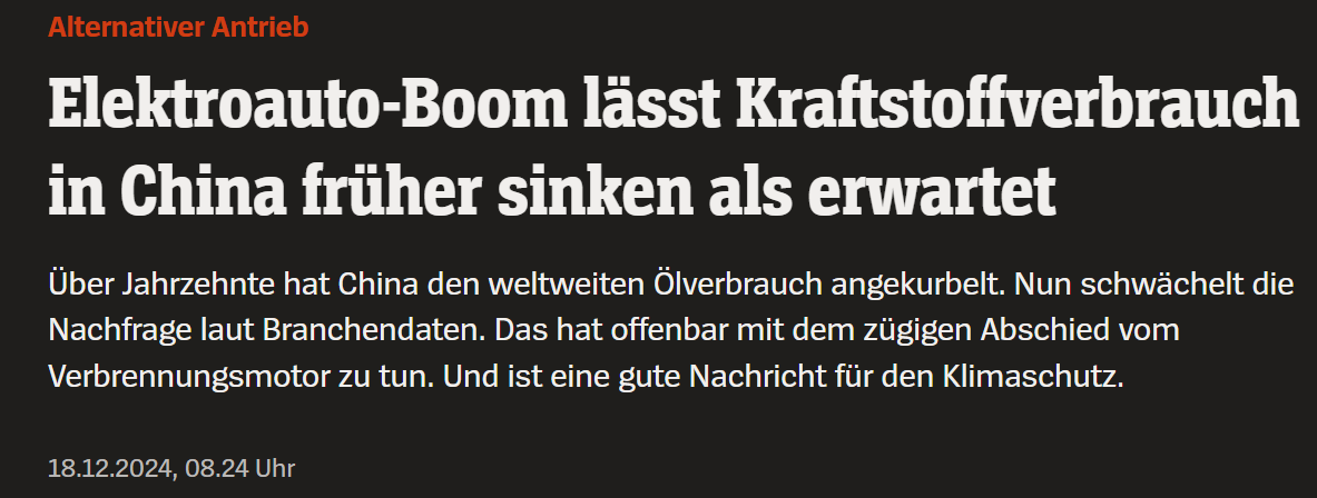 Elektroauto-Boom lässt Kraftstoffverbrauch in China früher sinken als erwartet