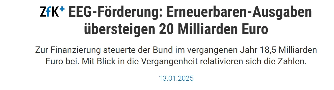 EEG-Förderung: Erneuerbaren-Ausgaben übersteigen 20 Milliarden Euro.