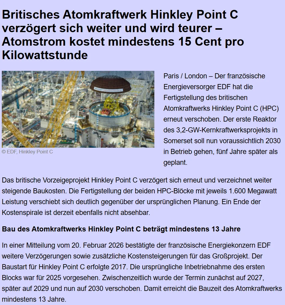 Atomstrom kostet mindestens 15 Cent pro Kilowattstunde
