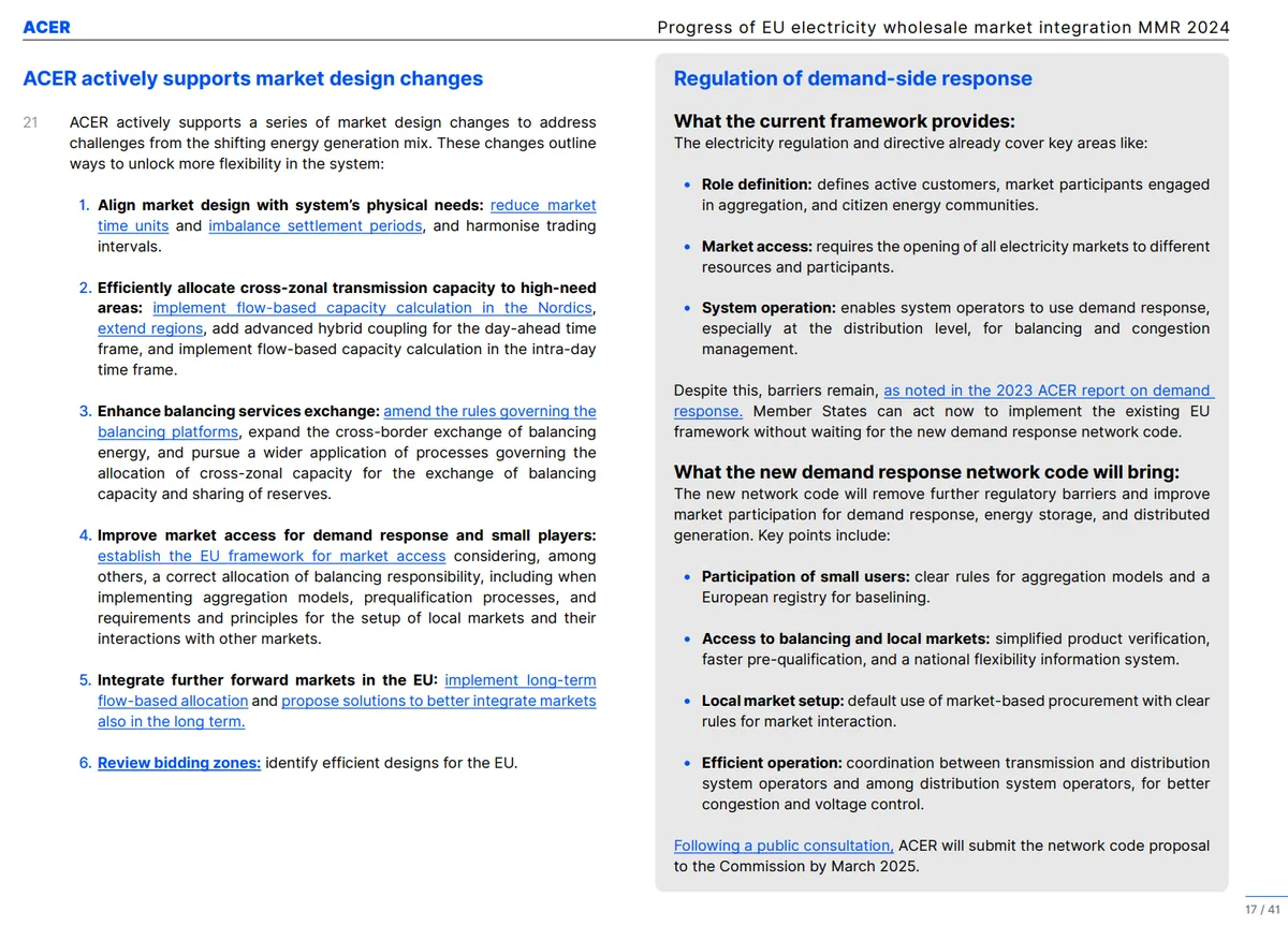 ACER actively supports market design changes