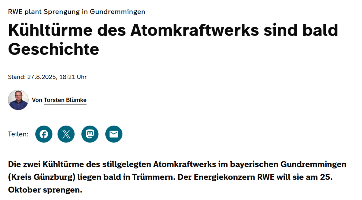 Kühltürme des Atomkraftwerks sind bald (25 Oktober 2025) Geschichte.