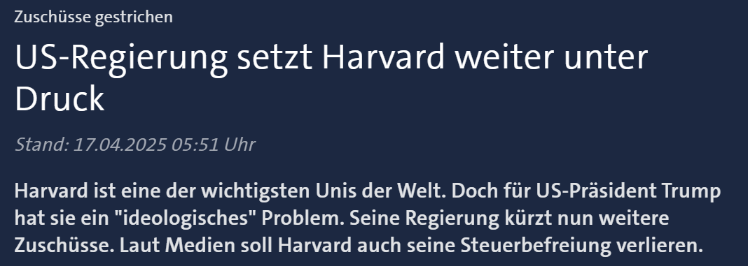 US-Regierung setzt Harvard weiter unter Druck