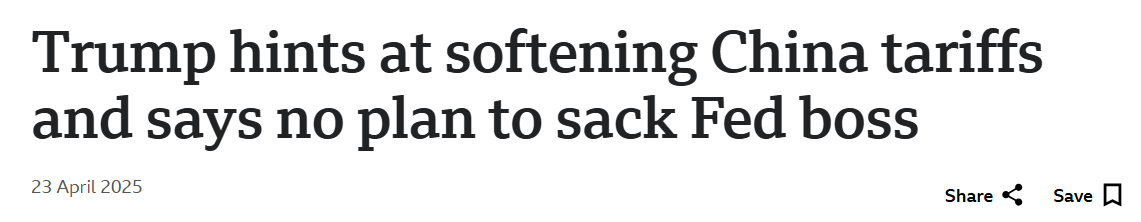 Trump deutet eine Lockerung der China-Zölle an und erklärt, dass er nicht vorhabe, den Fed-Chef zu entlassen.