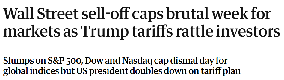 Wall-Street-Ausverkauf beendet eine schwierige Woche für die Märkte, da Trumps Zölle die Anleger verunsichern.