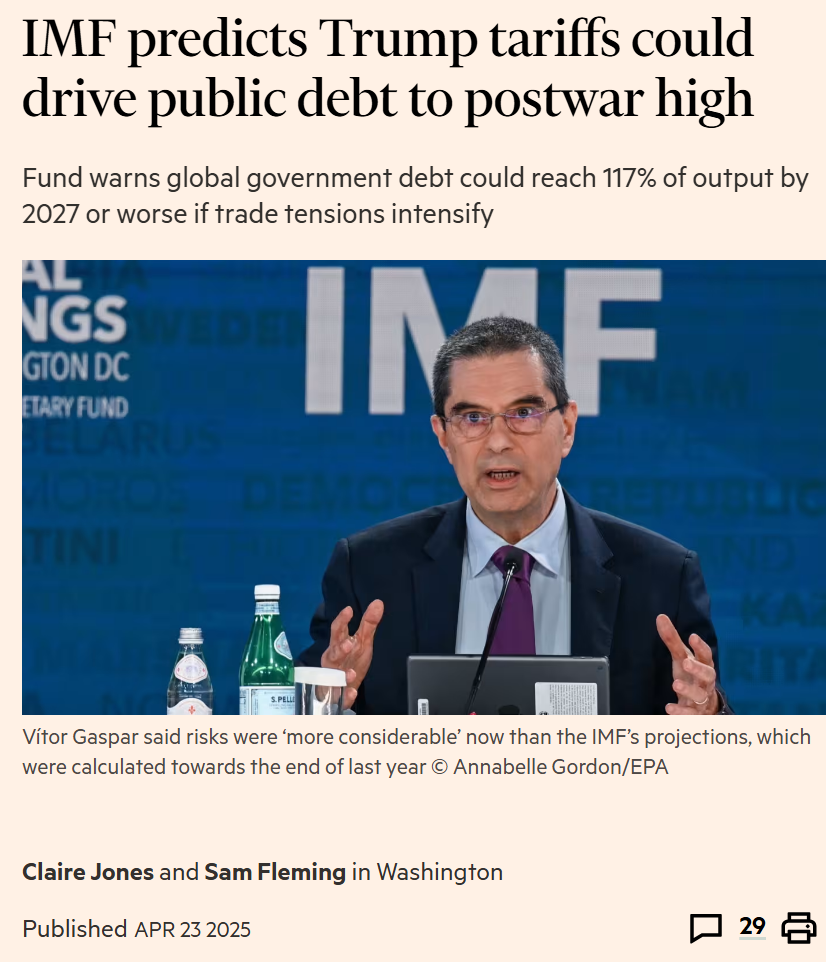 Die von Trump verhängten Zölle könnten die Staatsverschuldung auf ein Nachkriegshoch treiben, warnt der IWF.