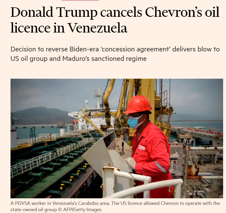 Donald Trump stoppt die Ausnahmeregelungen für Öl aus Venezuela