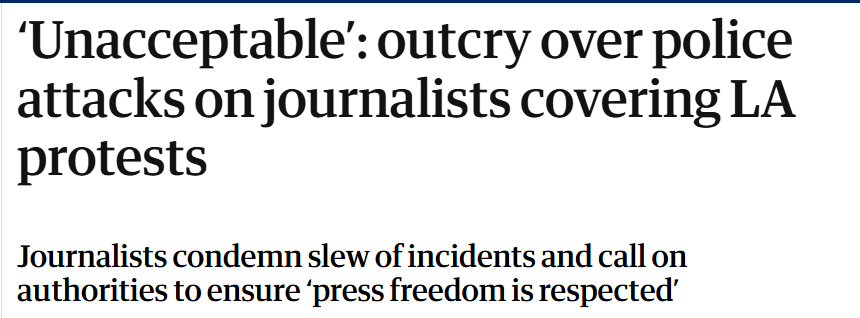 Empörung über Polizeieinsätze gegen Journalisten, die über die Proteste in Los Angeles berichten.