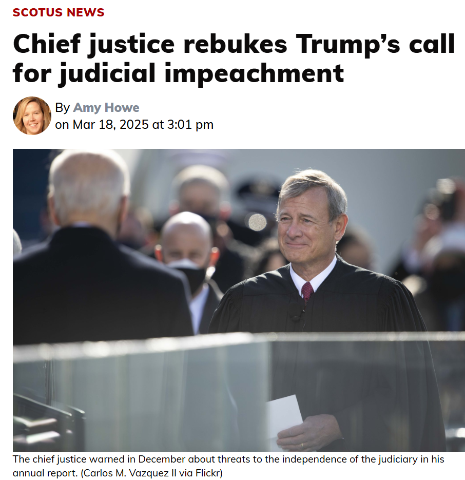 Chief justice rebukes Trump's call for judicial impeachment