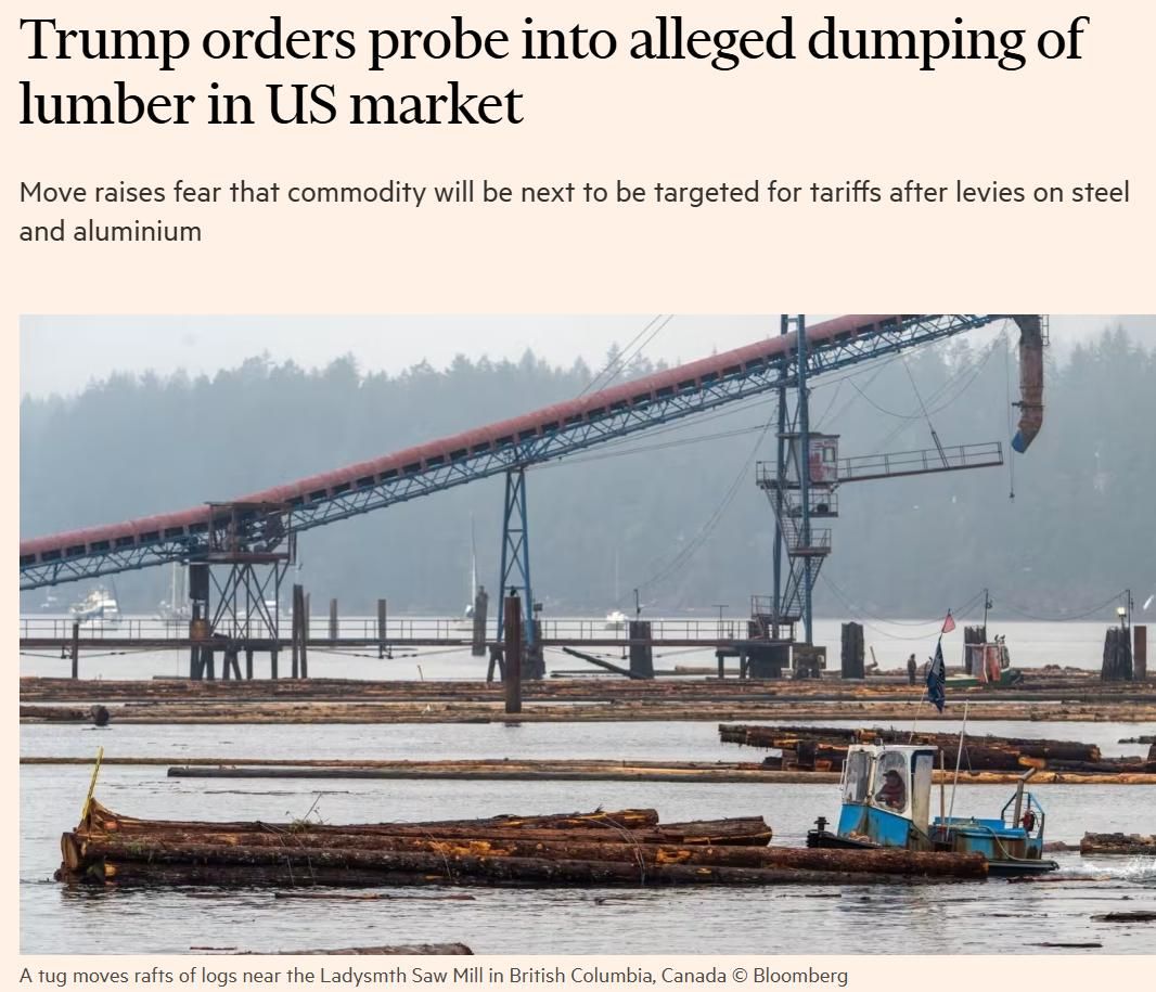 Trump orders probe into alleged dumping of lumber in US market