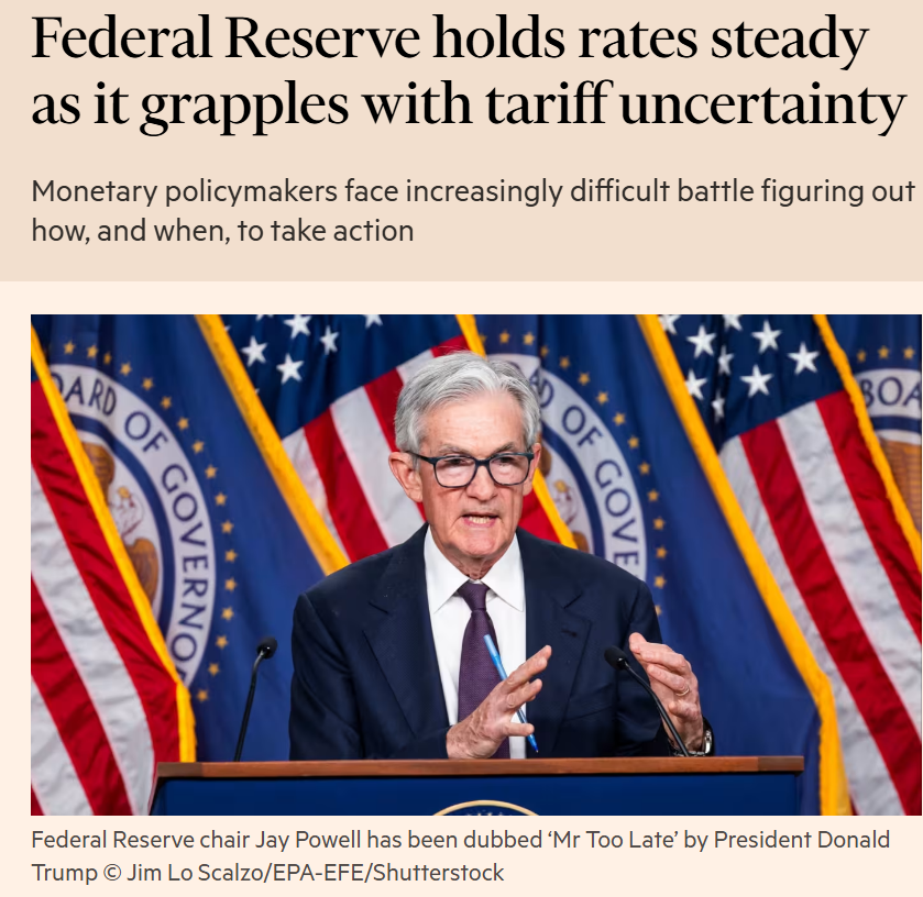 Die US-Notenbank hält die Zinsen unverändert, während sie mit der Unsicherheit hinsichtlich der Zölle zu kämpfen hat.