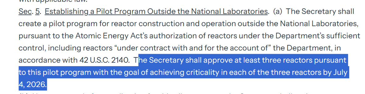 Der Minister genehmigt mindestens drei Reaktoren im Rahmen dieses Pilotprogramms mit dem Ziel, bis zum 4. Juli 2026 in jedem der drei Reaktoren die Kritikalität zu erreichen.