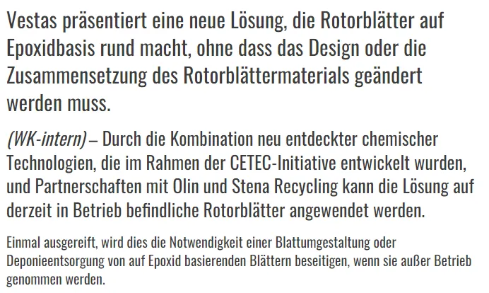 Vestas präsentiert eine neue Lösung, die Rotorblätter auf Epoxidbasis rund macht