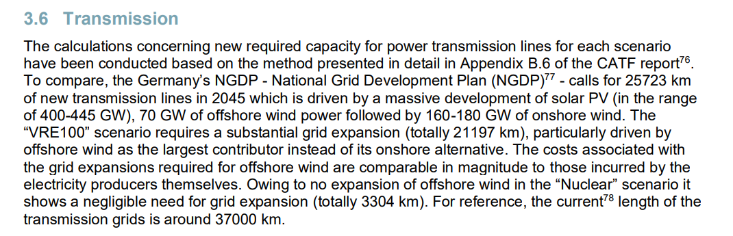 The calculations concerning new required capacity for power transmission lines for each scenario have been conducted based on the method presented in detail in Appendix B.6 of the CATF report
