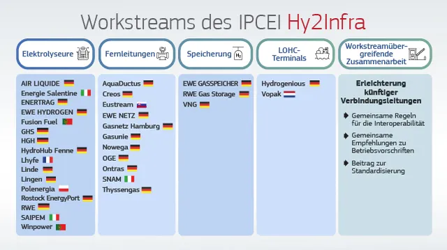 The figure below presents the workstreams of Hy2Infra, including the individual projects