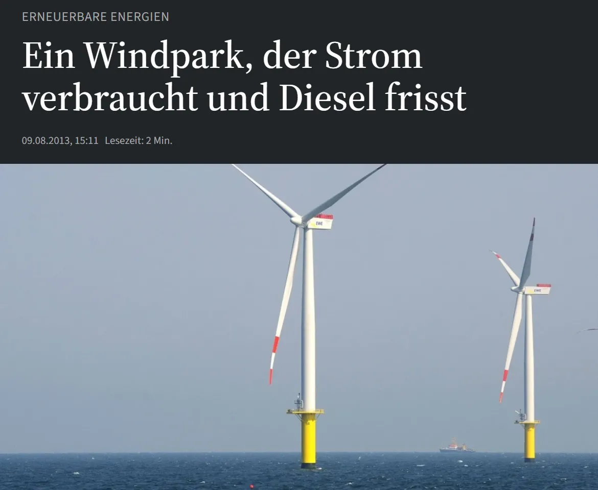 Ein Windpark, der Strom verbraucht und Diesel frisst