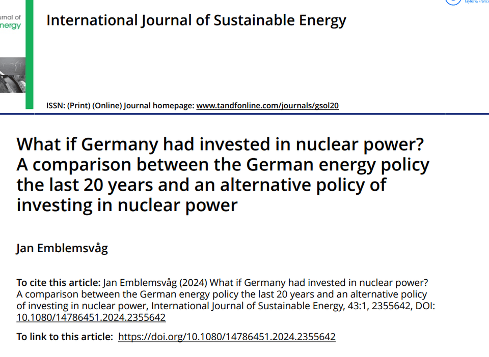 What if Germany had invested in nuclear power? A comparison between the German energy policy the last 20 years and an alternative policy of investing in nuclear power