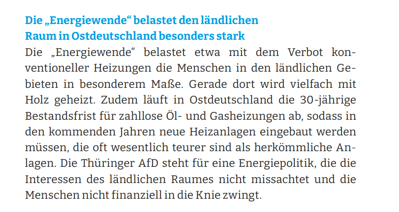 Die „Energiewende“ belastet etwa mit dem Verbot konventioneller Heizungen die Menschen in den ländlichen Gebieten in besonderem Maße.