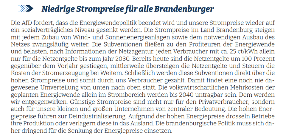 Die AfD fordert, dass die Energiewendepolitik beendet wird und unsere Strompreise wieder auf ein sozialverträgliches Niveau gesenkt werden 