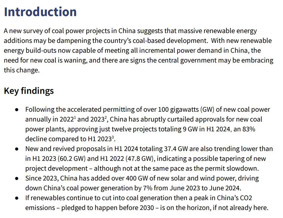 Following the accelerated permitting of over 100 gigawatts (GW) of new coal power annually in 2022 and 2023 , China has abruptly curtailed approvals for new coal power plants, approving just twelve projects totaling 9 GW in H1 2024, an 83% decline compared to H1 2023 