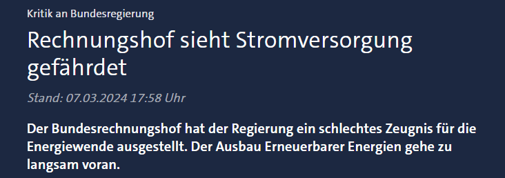 Rechnungshof sieht Stromversorgung gefährdet