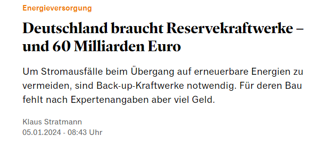 Deutschland braucht Reservekraftwerke – und 60 Milliarden Euro [Hinweis: Die Summe ist völlig falsch.]