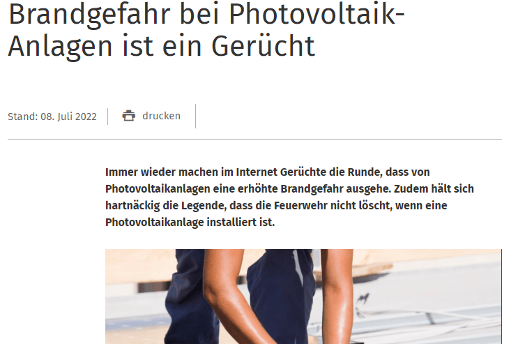 Verbraucherzentrale Brandrisiko bei Photovoltaik ist ein Gerücht