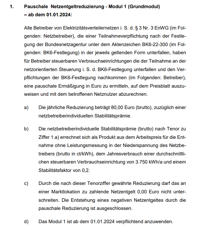 Pauschale Netzentgeltreduzierung - Modul 1- 80 Euro Brutto + Stabilitätsprämie (Arbeitspreis für die Entnahme bei 3750 kWh pro Jahr und einem Stabilitätsfaktor) 