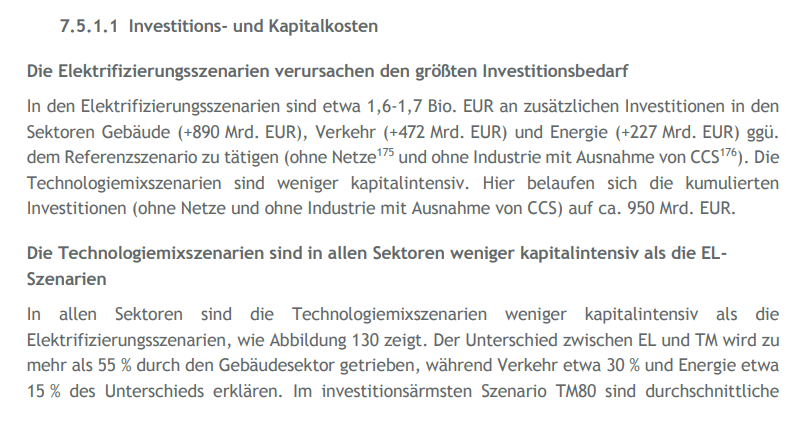 7.5.1.1 Investitions- und Kapitalkosten - Die Elektrifizierungsszenarien verursachen den größten Investitionsbedarf