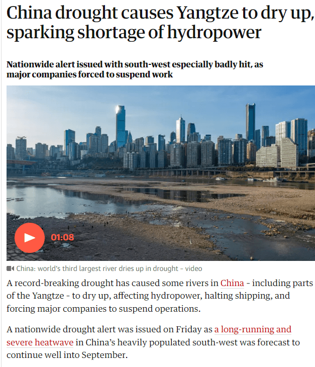 Chinas Wasserkraft Schwierigkeiten mit dem Yangtze