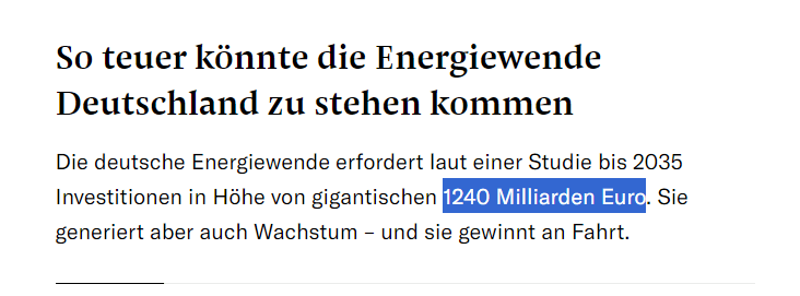 So teuer könnte die Energiewende Deutschland zu stehen kommen (Hinweis: Bei populistischen Medienhäusern verlinke ich auf gute Musik, nicht auf den Ursprungsartikel. NZZ gehört aus meiner Sicht dazu, also genießt das Lied.)