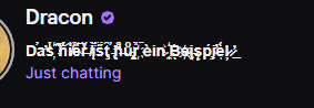 Man sieht die Twitch Seite von meinem Twitch Kanal mit einem - Das ist nur ein Beispiel - Titel mit Schriftzeichen, die es schwerer lesbar machen.