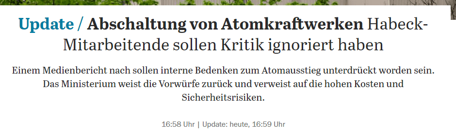 Abschaltung von Atomkraftwerken: Habeck-Mitarbeitende sollen Kritik ignoriert haben