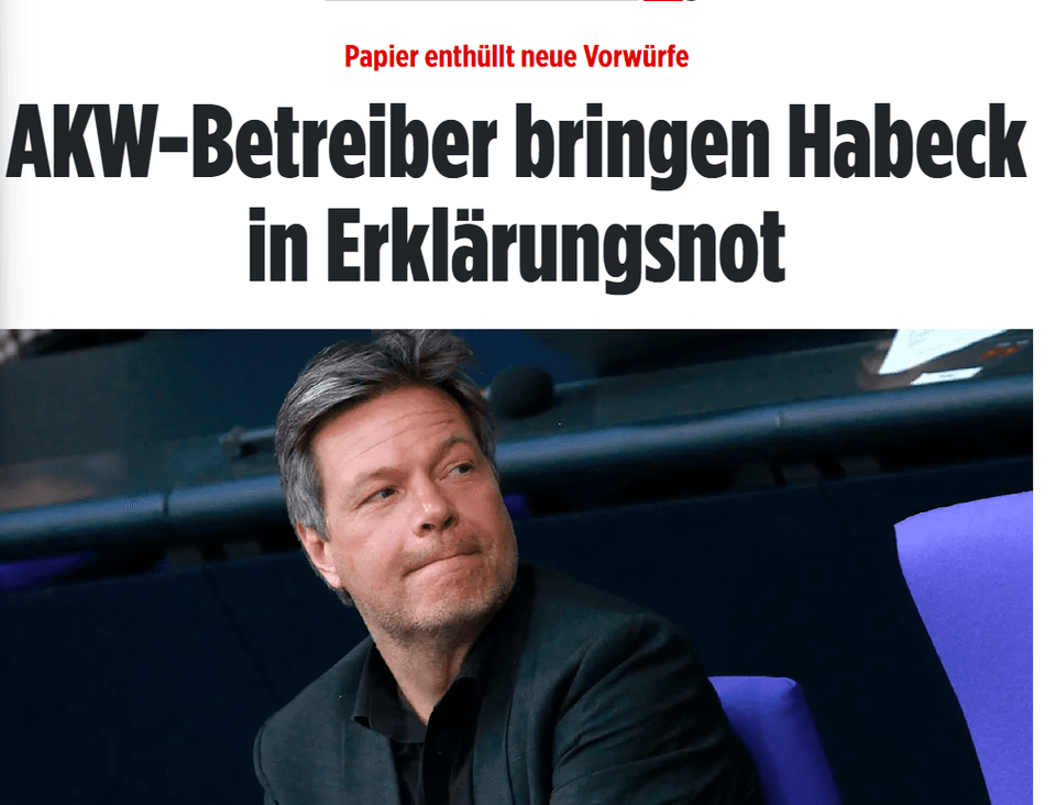 AKW-Betreiber bringen Habeck in Erklärungsnot. (Hinweis: Bei populistischen Newsseite verlinke ich nicht direkt auf den Artikel, sondern auf gute Musik. Das hat wenigstens Mehrwert für dich.)