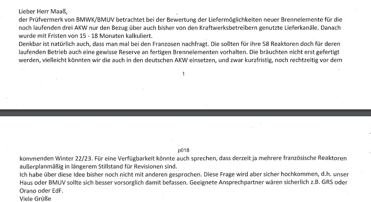 Die sollten für ihre 58 Reaktoren doch für deren laufenden Betrieb auch eine gewisse Reserve an fertigen Brennelementen vorhalten. Die bräuchten nicht erst gefertigt werden, vielleicht könnten wir die auch in den deutschen AKW einsetzen, und zwar kurzfristig, noch rechtzeitig vor dem kommenden Winter 22/23.