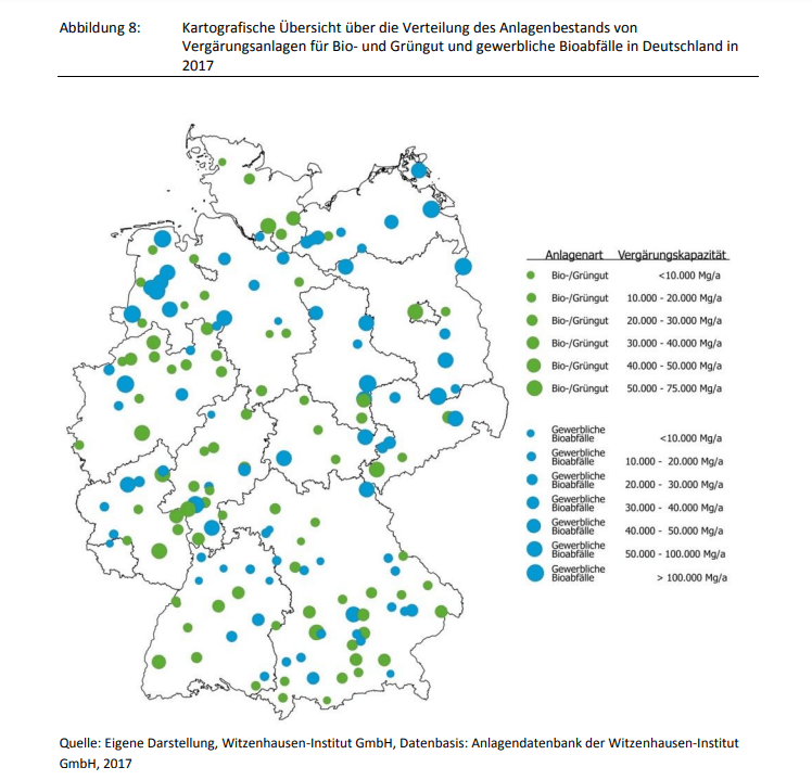 Verteilung des Anlagenbestands von Vergärungsanlagen für Bio- und Grüngut und gewerbliche Bioabfälle von 2017