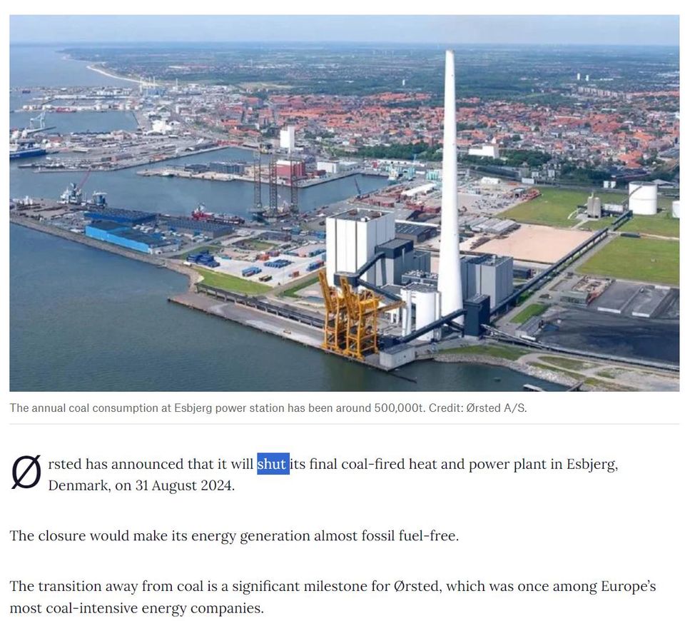 Ørsted to close final coal plant in Esbjerg, Denmark The closure would make the company's energy generation almost fossil fuel-free.