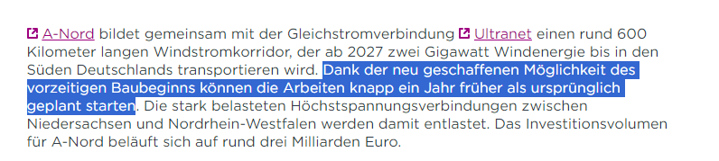 Dank der neu geschaffenen Möglichkeit des vorzeitigen Baubeginns können die Arbeiten knapp ein Jahr früher als ursprünglich geplant starten. 