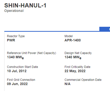 Beispiel 2 10 Jahre Bauzeit für SHIN-HANUL-1