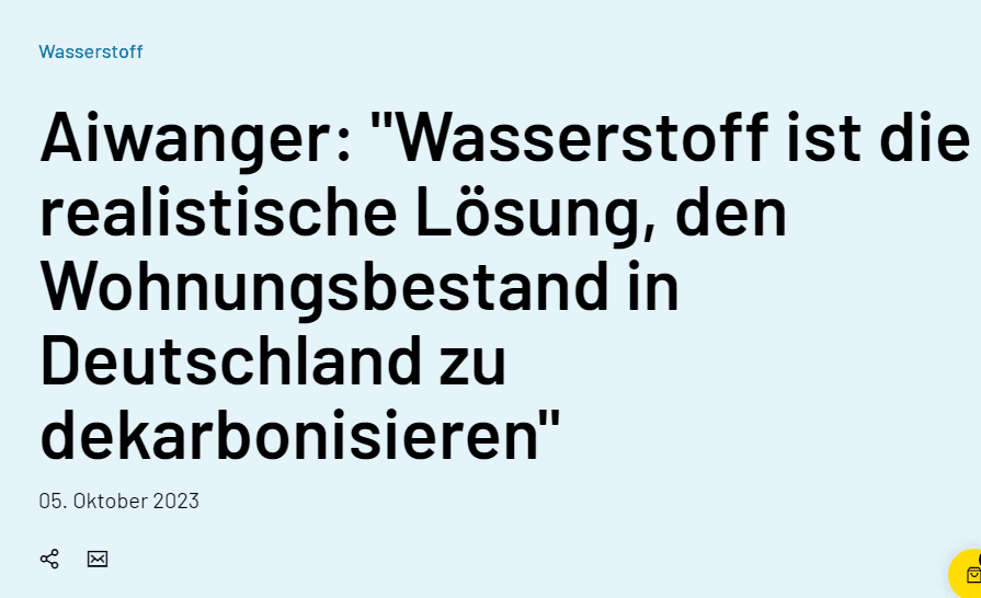 Aiwanger behauptet Wasserstoff sei eine realistische Lösung für Wohnungsbestand.