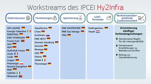 The figure below presents the workstreams of Hy2Infra, including the individual projects