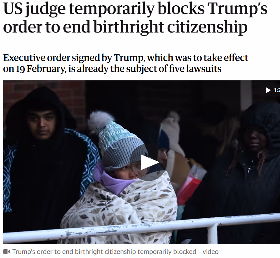 US judge temporarily blocks Trump’s order to end birthright citizenship