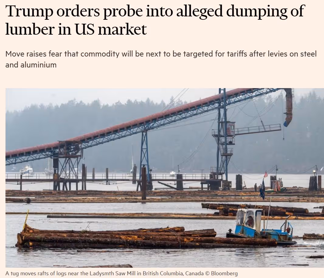 Trump orders probe into alleged dumping of lumber in US market
