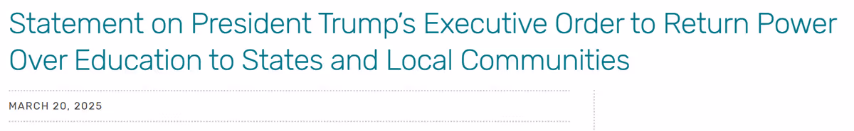 Statement on President Trump’s Executive Order to Return Power Over Education to States and Local Communities